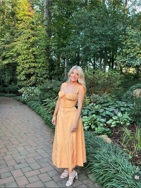 House of CB Bright Orange Midi Dress with Sweetheart Neckline